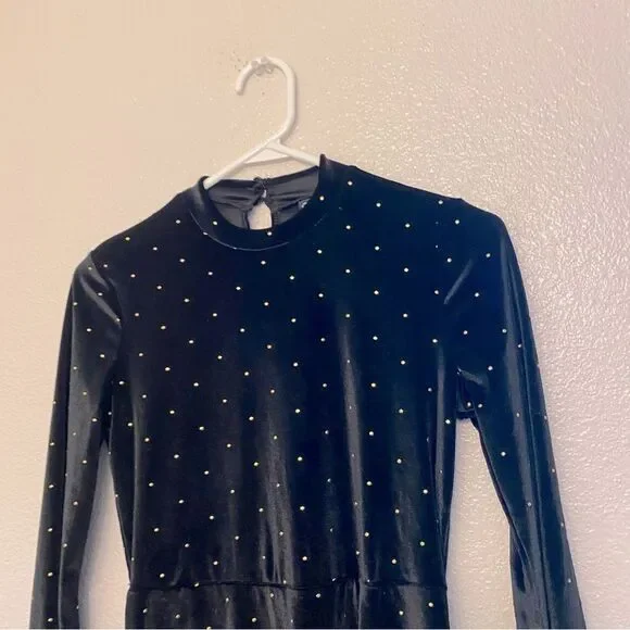 Art Class Long Sleeve bell Velvet stretch mock neck black dress L 10/12 - Picture 3 of 9